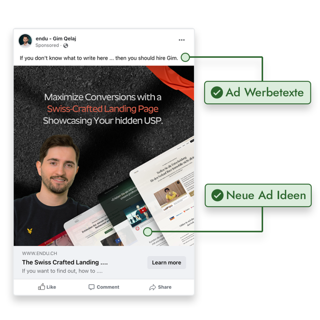 Eine Facebook Ad Abbildung von endu