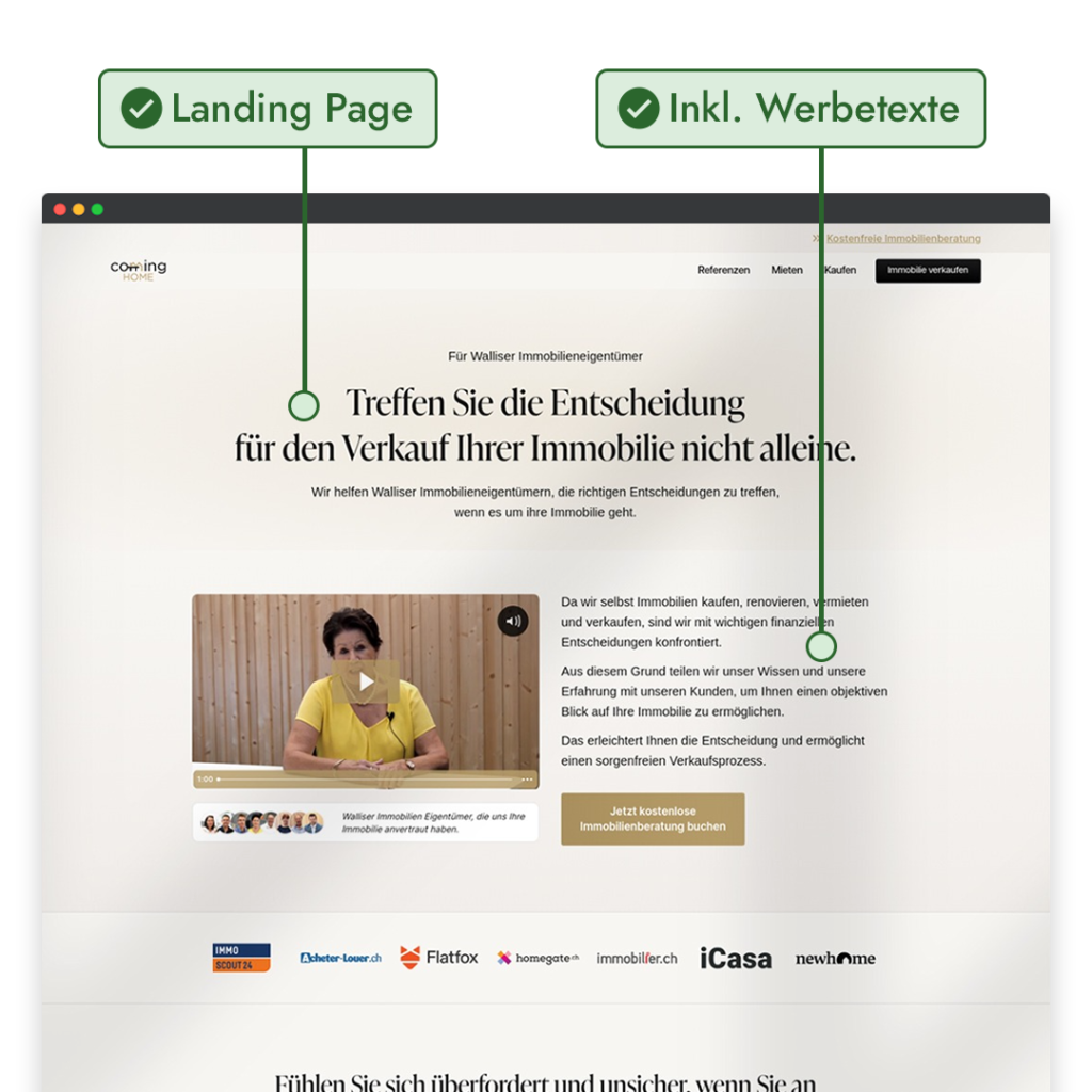 Eine Landing Page Abbildung von endu